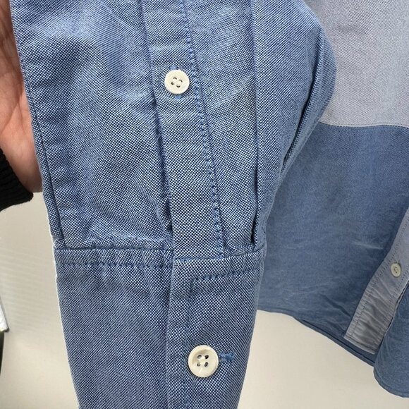J. Crew chambray color block blue "boy" button front classic preppy shirt top 8 - Picture 6 of 8